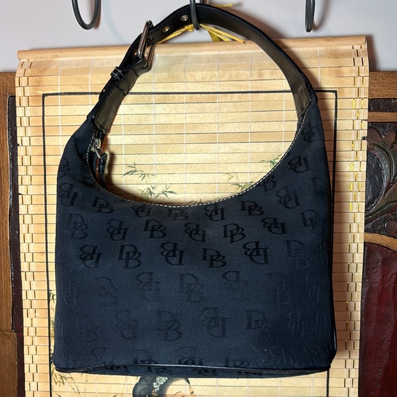 Dooney & Bourke Bucket Bag Black Signature Monogram 8”Lx5.5”W Center 5”H - Picture 1 of 17